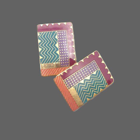 Laurel Burch Lindsay Clip Earrings, Geometric Style, Vintage Jewelry - Picture 1 of 6